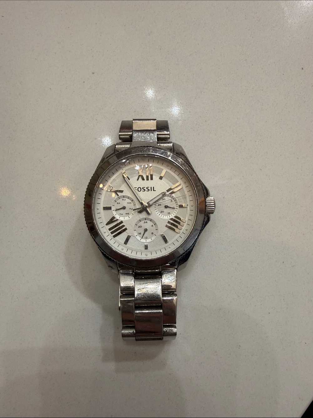 Fossil Silver Watch with White Dial